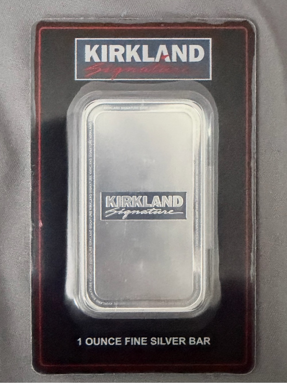 Kirkland Signature Silver Bar in Black Packaging with Silver Bar